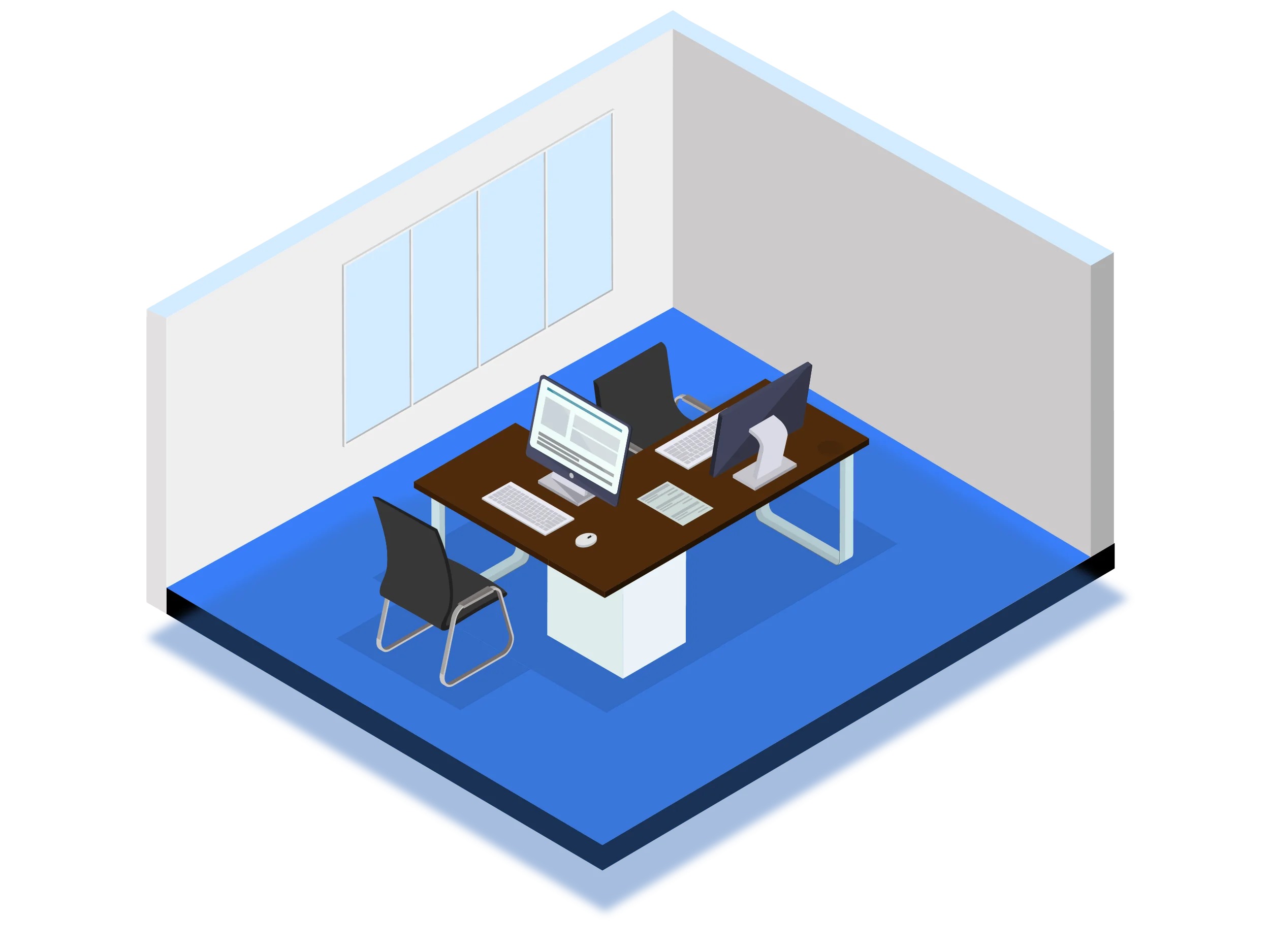 Ilustracja zarezerwowanego stanowiska pracy w biurze – moduł URVE Smart Desk
